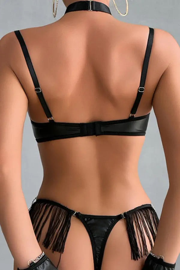 Daring Faux Leather and Fringe Teddy