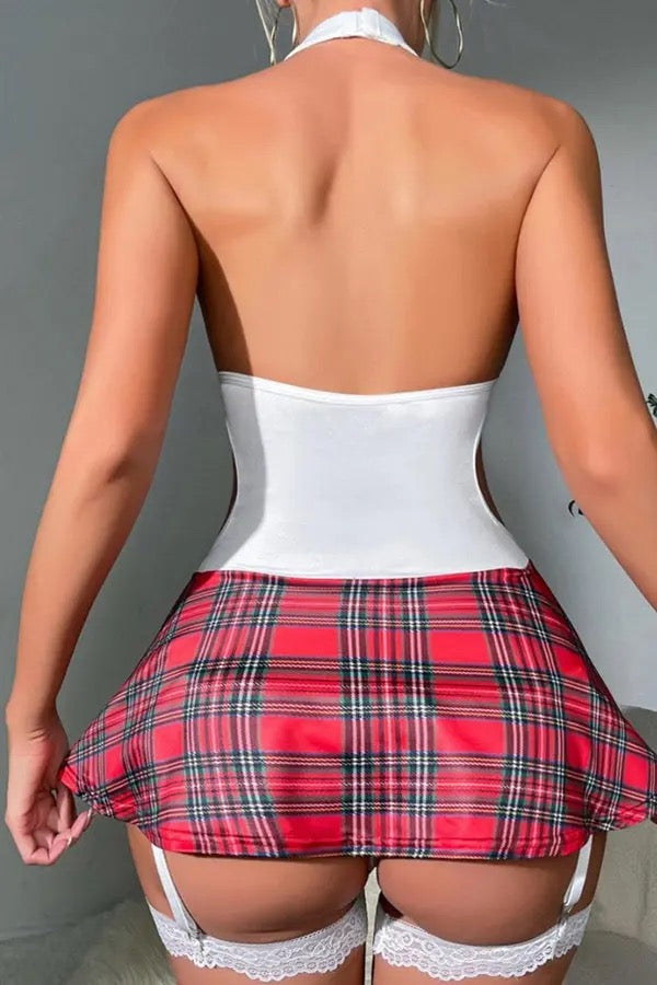 Red Plaid Schoolgirl Lingerie Set
