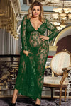 Plus Size Green Lace Long Nightgown with Matching G-String