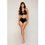 Stretch Faux Leather and Eyelash Lace Bralette w/High-Waisted Panty