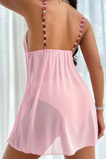 Rose Trim Pink Fly-Away Babydoll