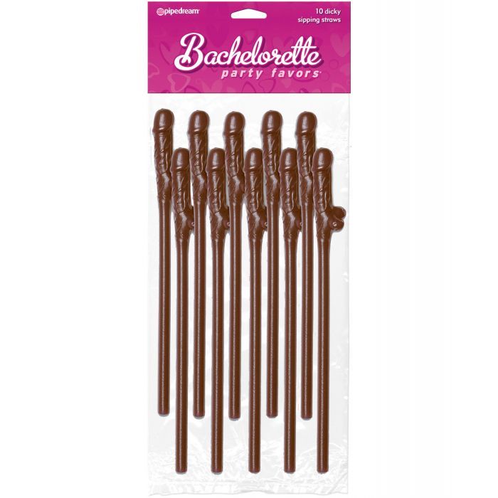 Bachelorette Party Favors Pecker Straws - Brown Pack of 10
