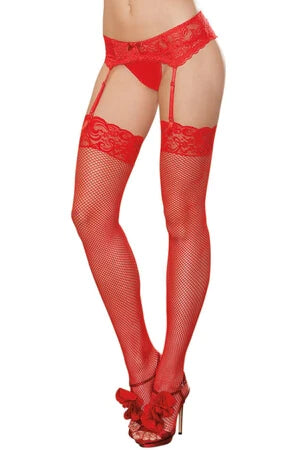 Red Lace Top Fishnet Stockings