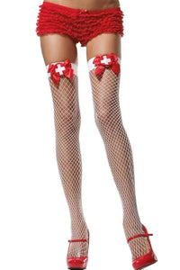 Net Thigh High with Bow and Nurse Badge